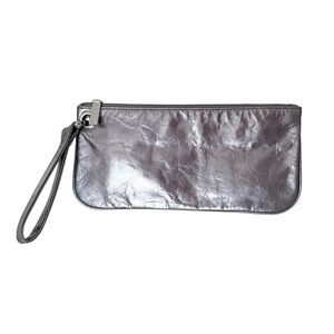 Hobo Silver Pewter Minimalist Leather Wristlet Clutch